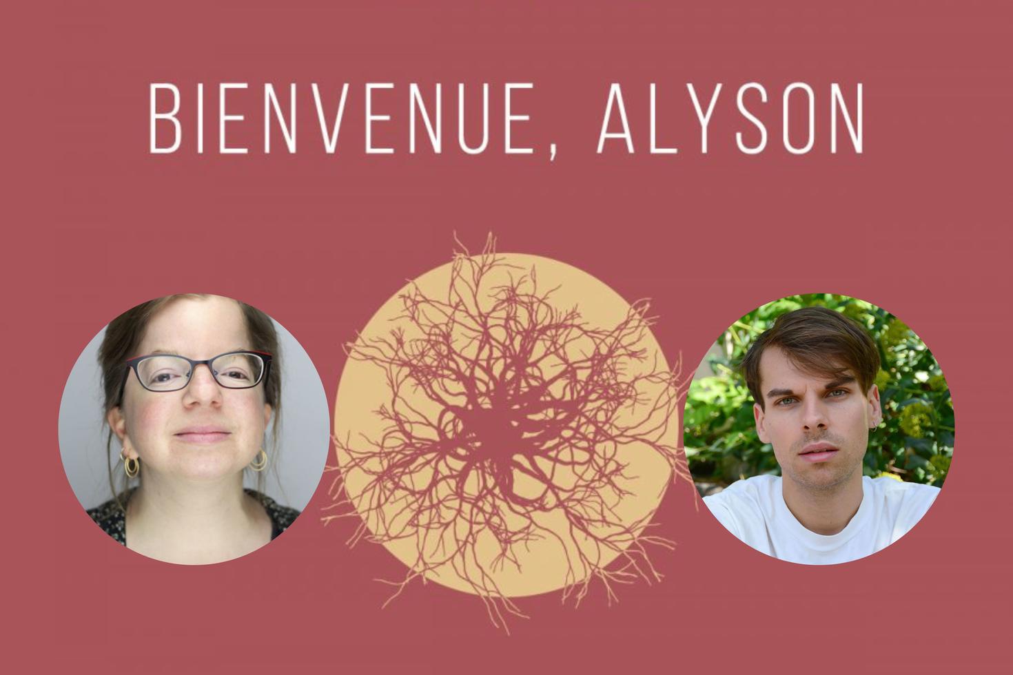 Couverture du livre Bienvenue, Alyson avec une photo de l'auteure, Julie D. Kurtness et Kevin Lambert