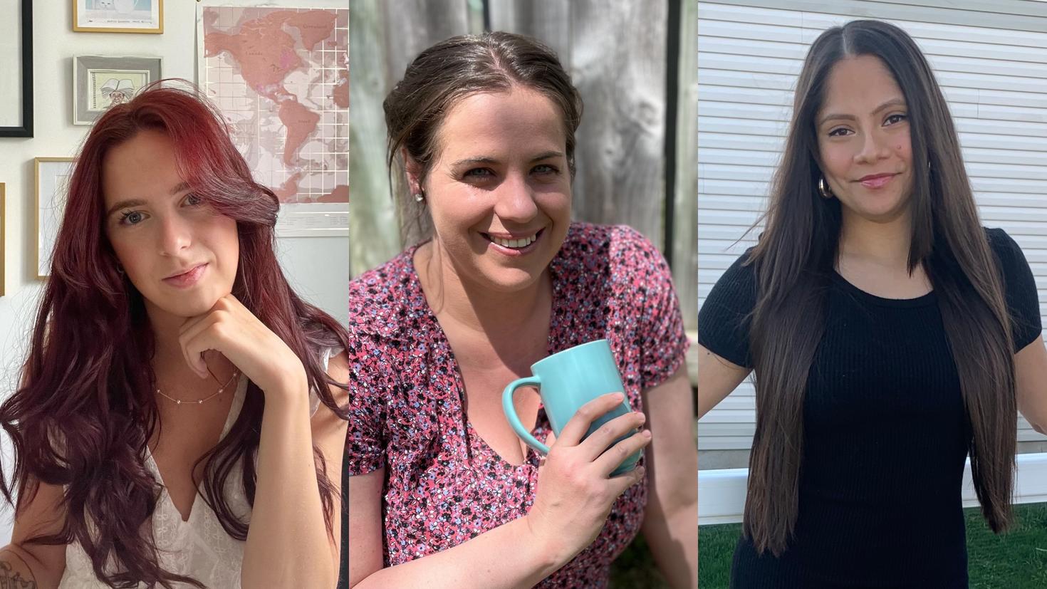 Portraits d'Eve Bilodeau, de Myriam Legault-Beauregard et de Nikita Kamblé-Bagal