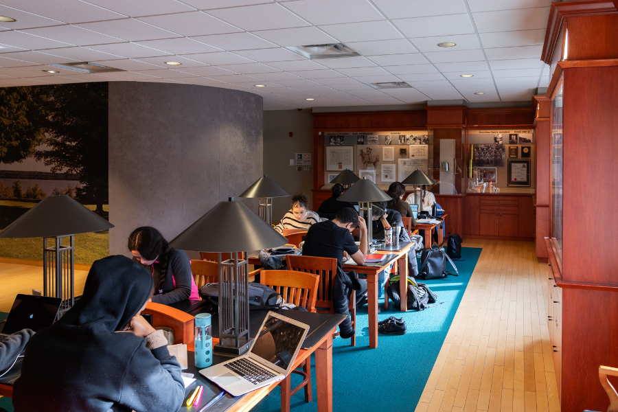 Students studying at a library.