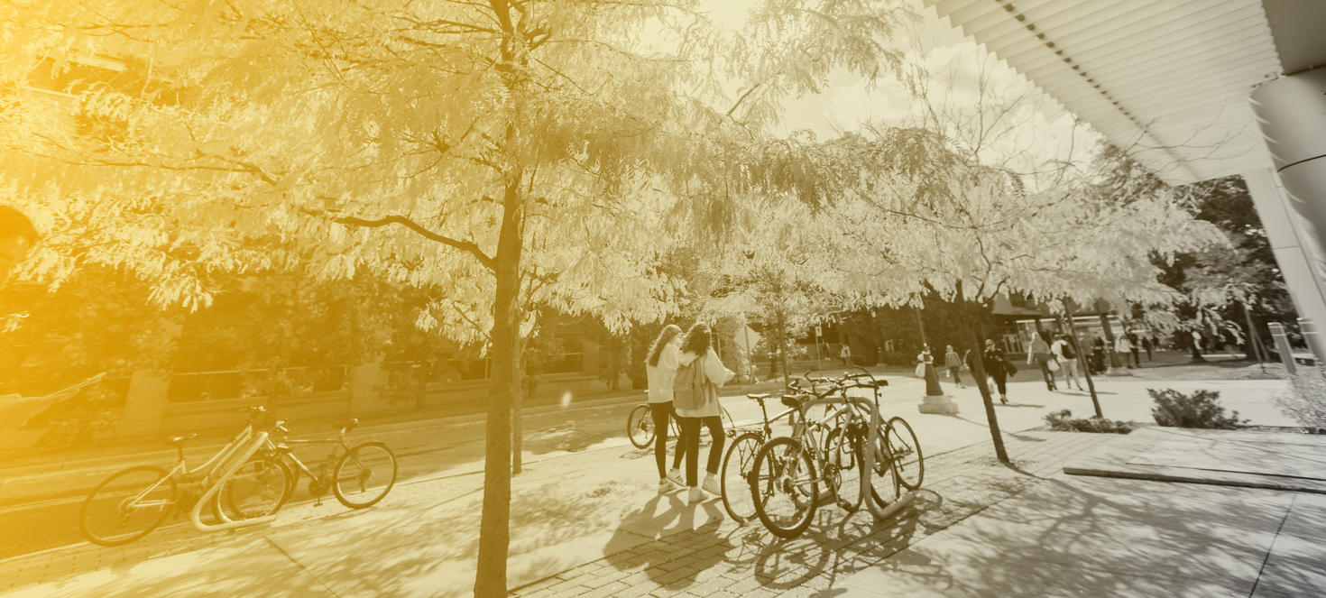 Students walking by some bikes