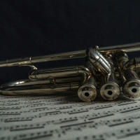 Brass instrument on sheet music