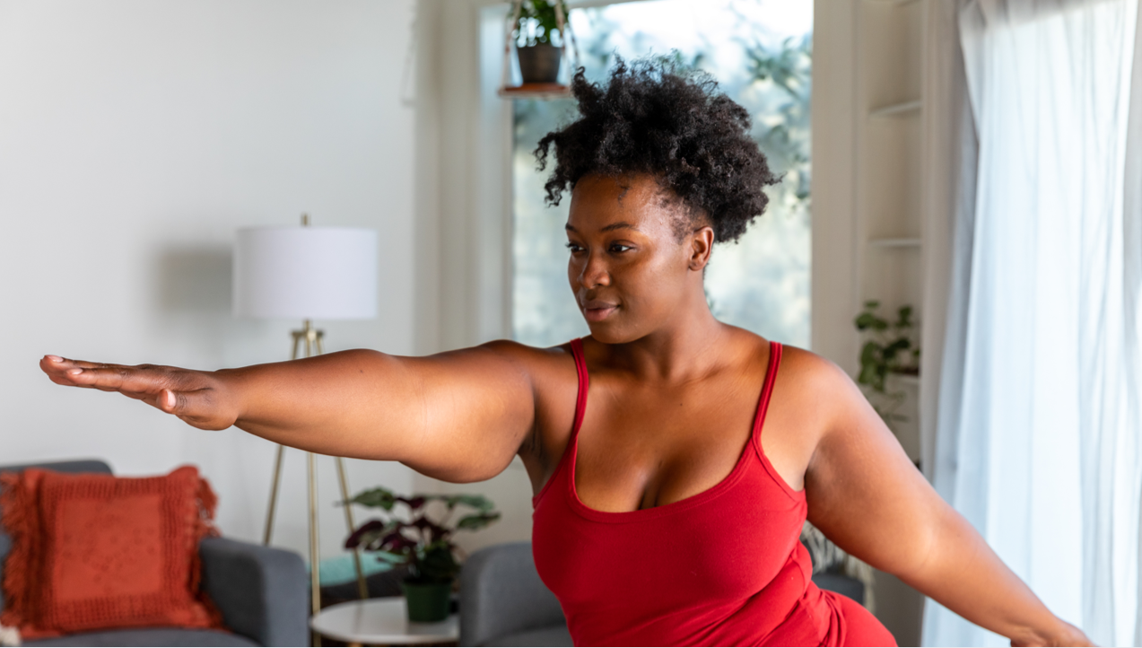 Person practising yoga at home