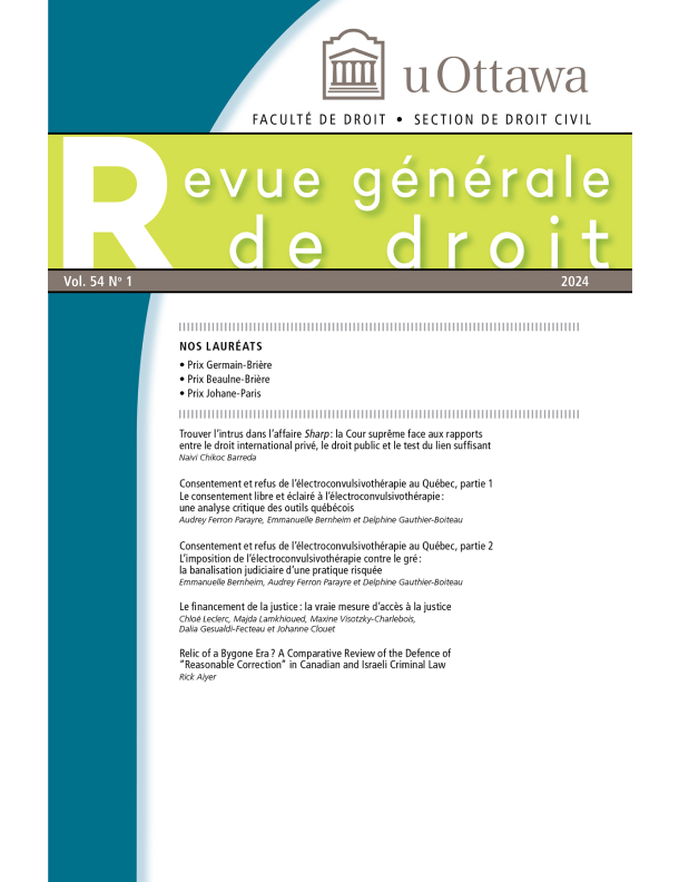 Couverture revue generale de droit vol54 no1