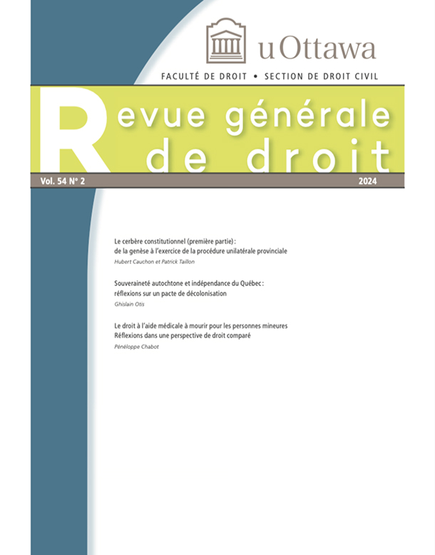 Couverture Revue générale de droit vol 54 no 2 - 2024