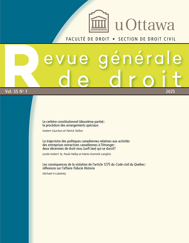 Couverture de la revue générale de droit volume 55:1