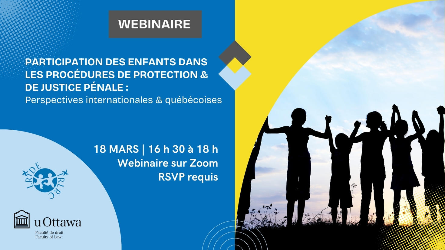 Silhouette d'un groupe d'enfants levant les mains en l'air.