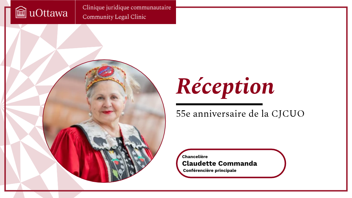 Affiche promotionnelle pour la réception de résautage du CJCUO avec la chancellière Claudette Commanda