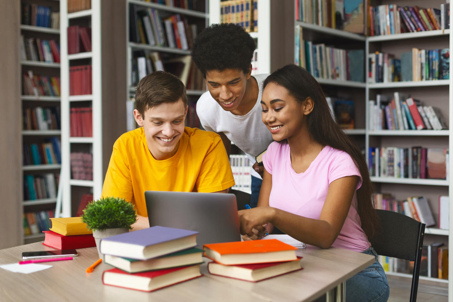 Group of students at the library 
