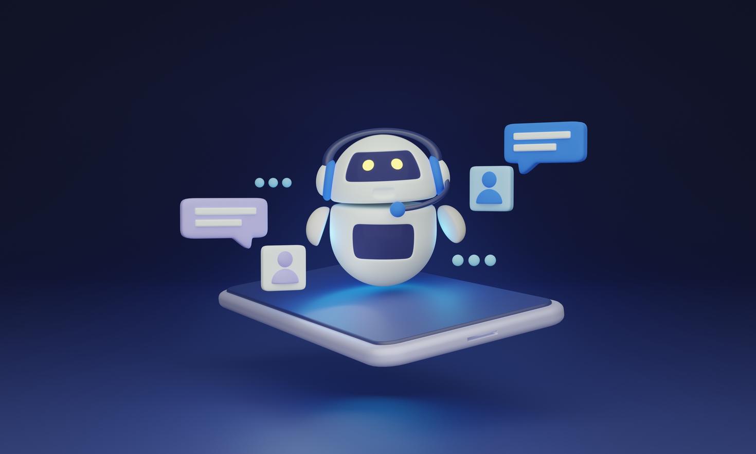 Chatbot 3D illustration concept. Chat GPT app that uses natural language processing to engage in conversation with users