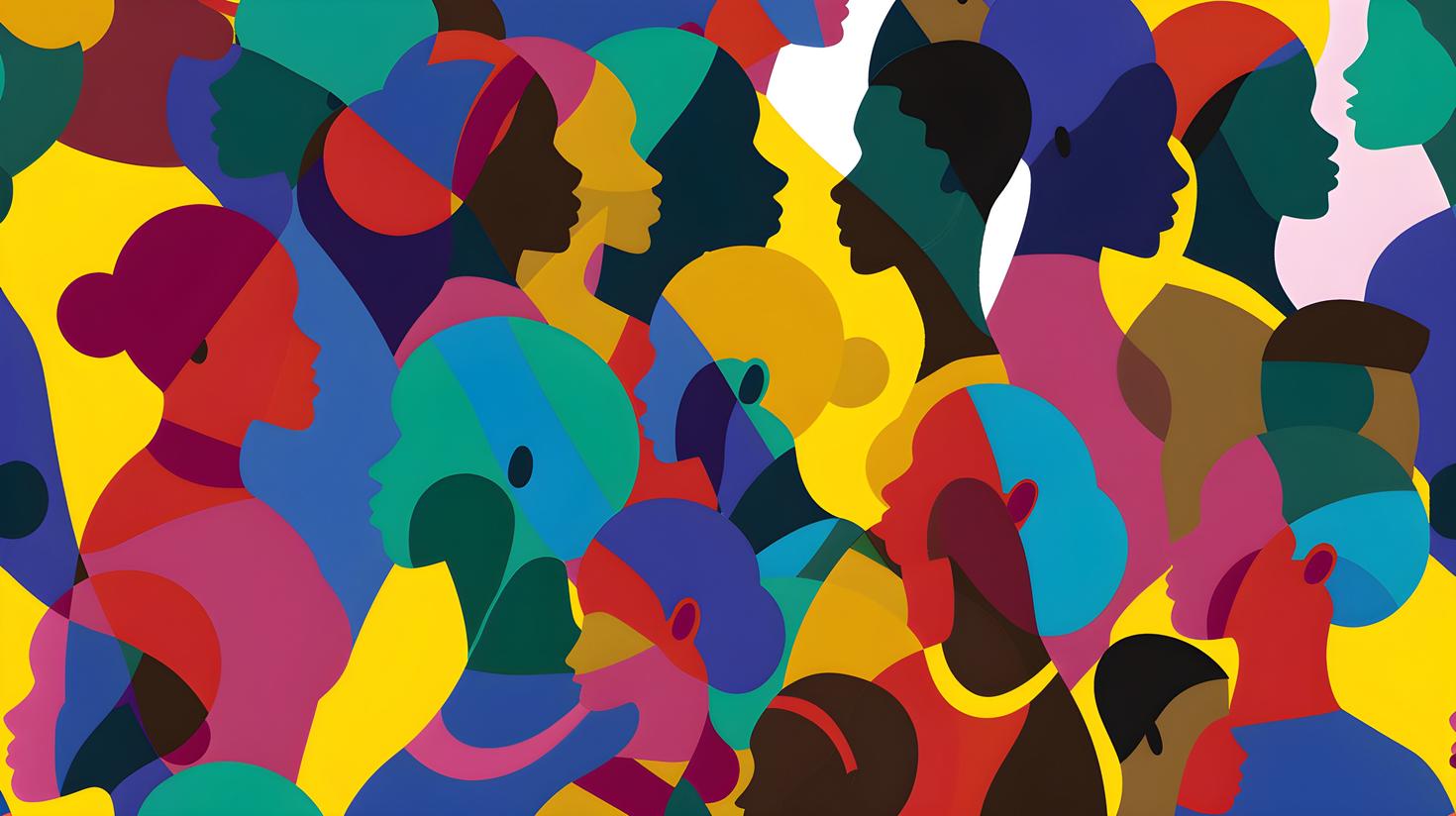 Colorful abstract illustration celebrating Black History Month and Juneteenth, promoting racial equality and justice, and advocating against racism
