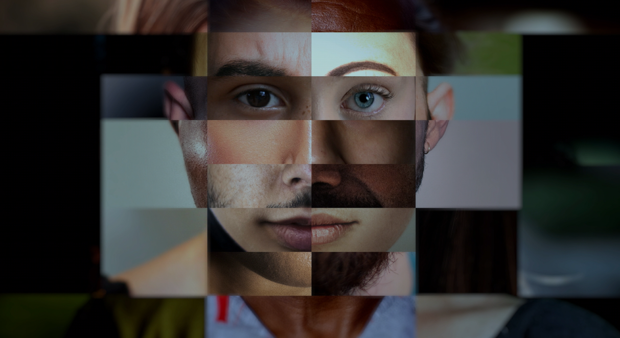 Collage of faces parts from all ethnic origins