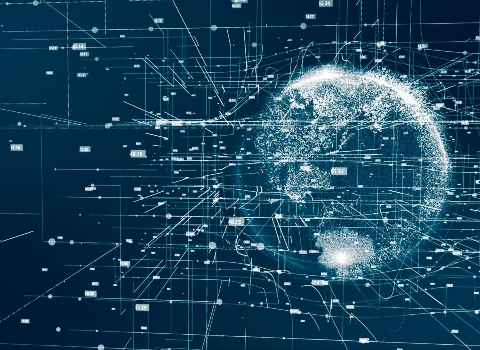 Connected lines around Earth. Cybersphere.
