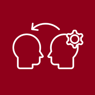 Icône vectorielle de deux personnes avec une flèche illustrant le transfert de connaissances