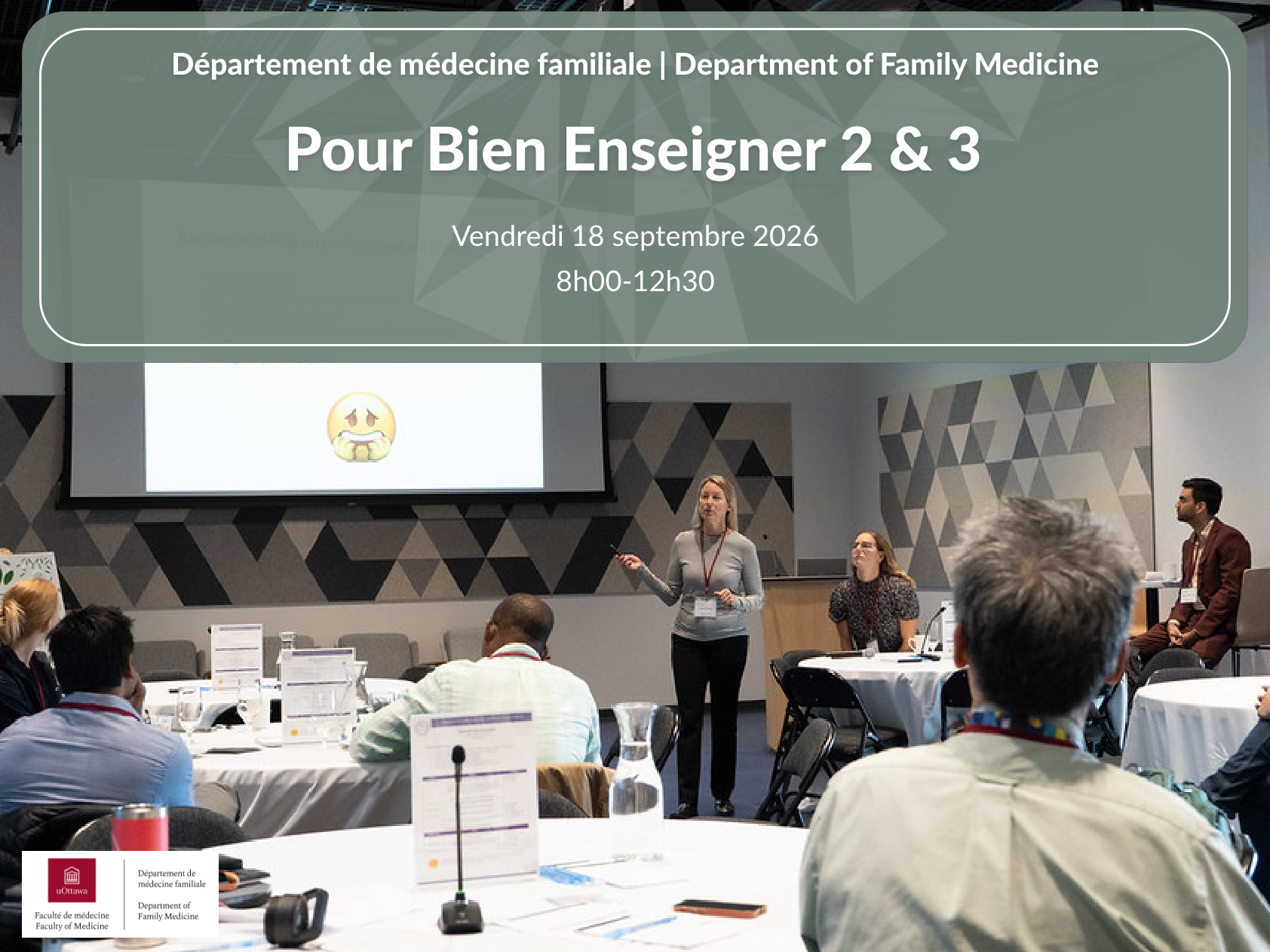 Rectangle gris semi-transparent affichant le nom et les informations relatives à l'événement 