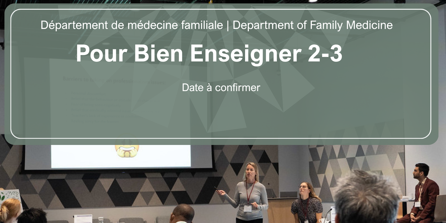 Rectangle gris semi-transparent affichant le nom et les informations relatives à l'événement 