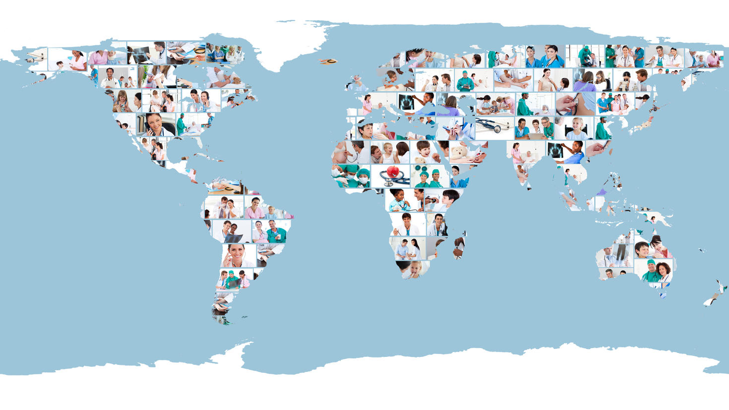 Photos des médecins formant une carte du monde