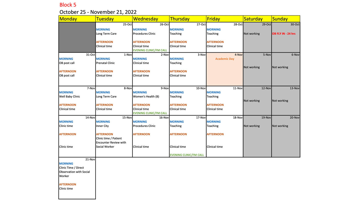 Horaire du site de Primrose. Nous reconnaissons que cette image n'est pas accessible. Veuillez télécharger le PDF lié ci-dessous pour une version accessible.