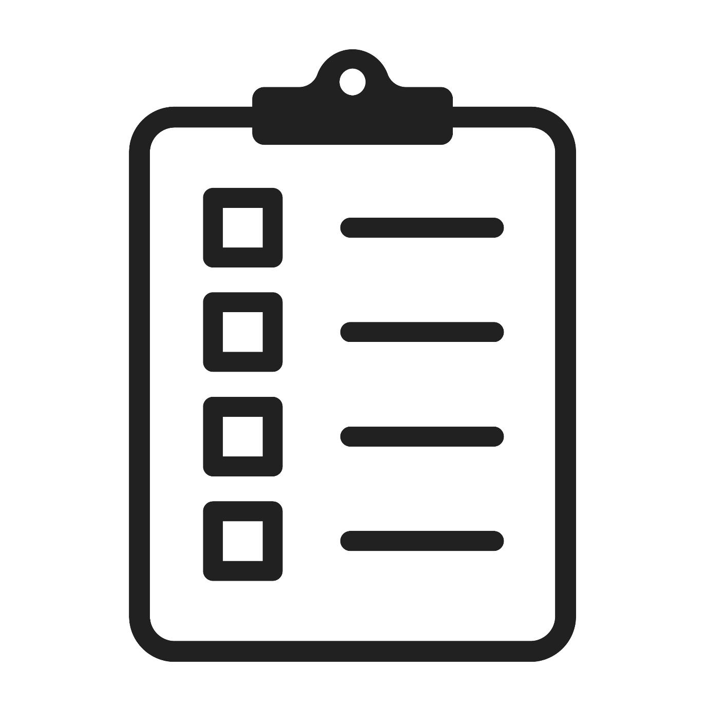 Icône de presse-papiers affichant une liste de vérification avec plusieurs éléments et cases à cocher.