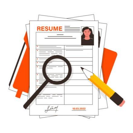 Resume with a pencil and a magnifying glass