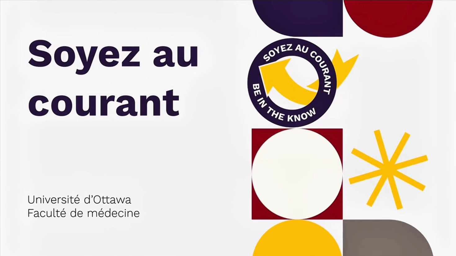 Soyez au courant graphique de la Faculté de médecine de l’Université d’Ottawa avec formes abstraites et flèches.