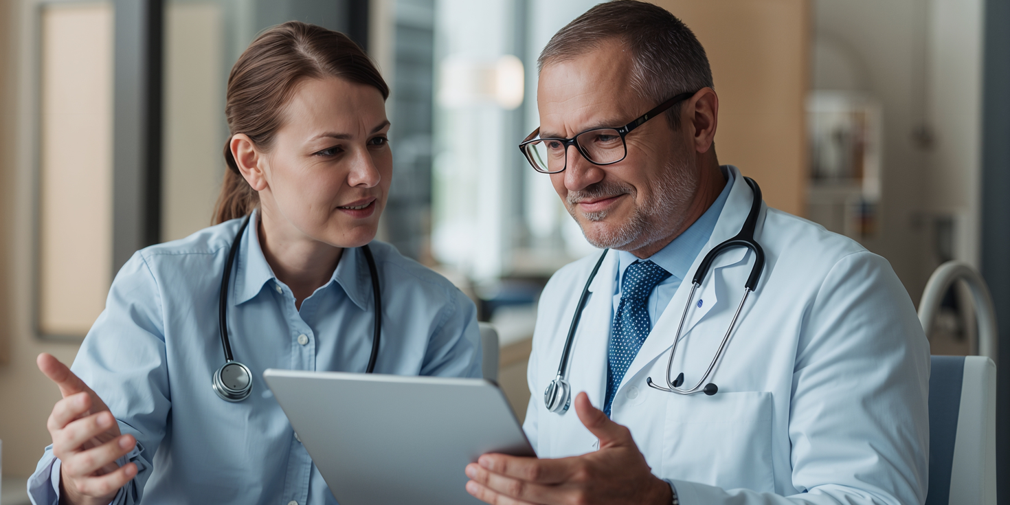 Docteurs qui lisent une transcription en ligne