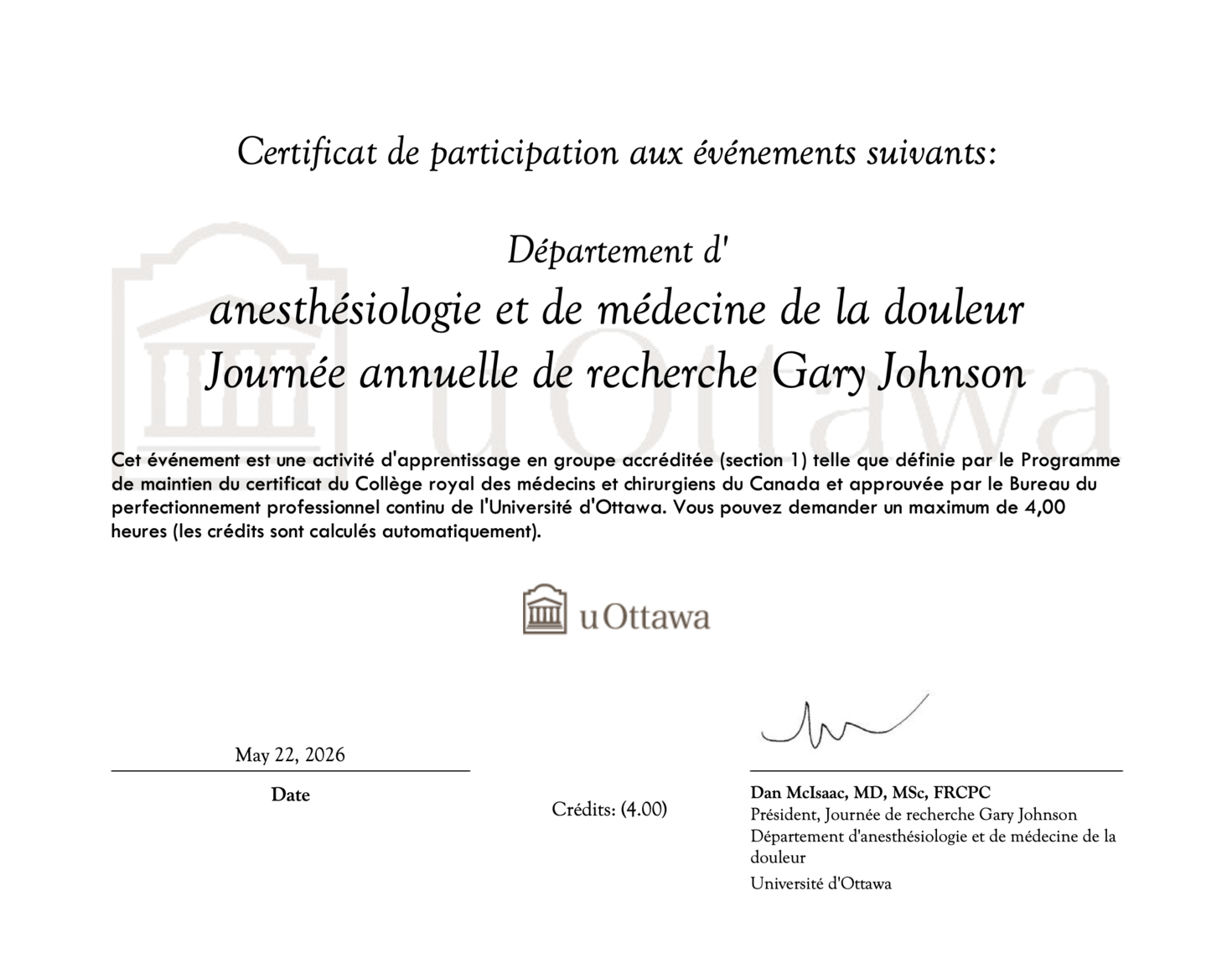 DAPM - Certificat de participation à la formation médicale continue GJRD 2026