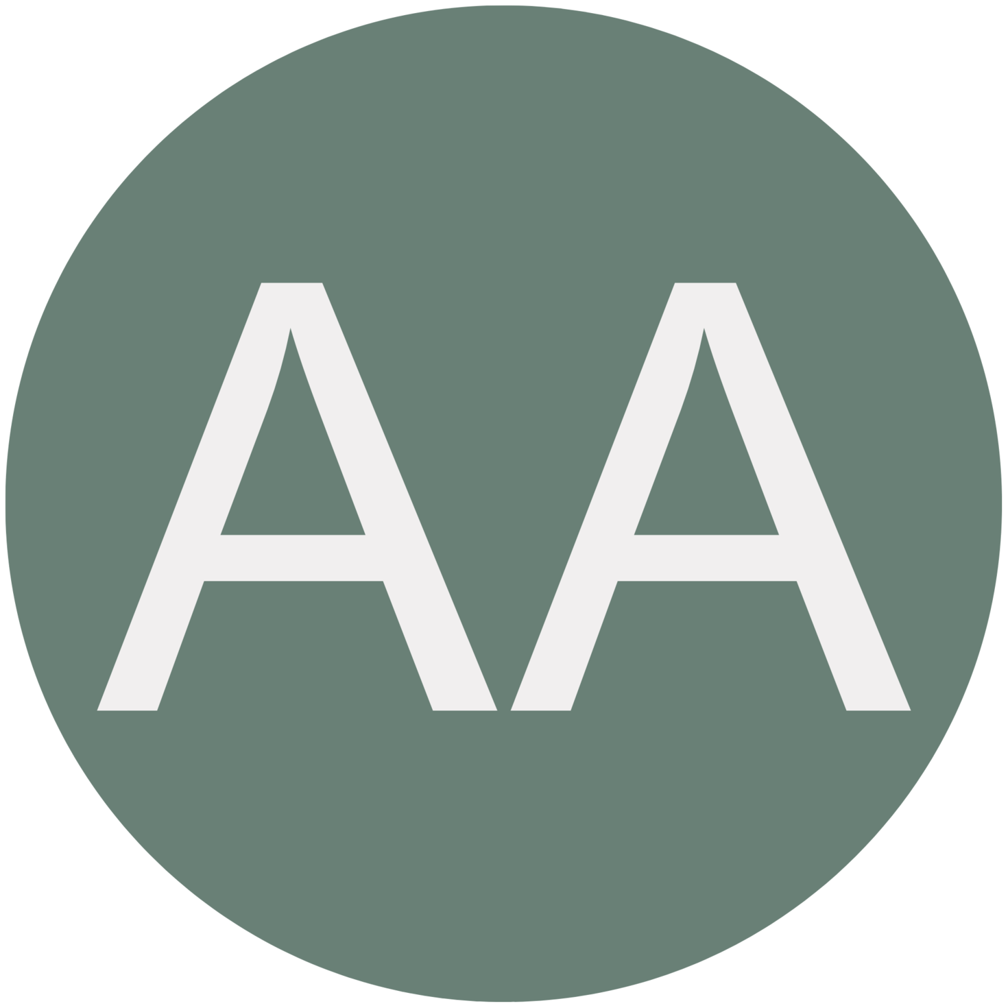Un grand cercle vert sauge avec un « AA » en grosses lettres blanches au centre, représentant les initiales du Dr Anne-Marie Auclair à la place d'un portrait