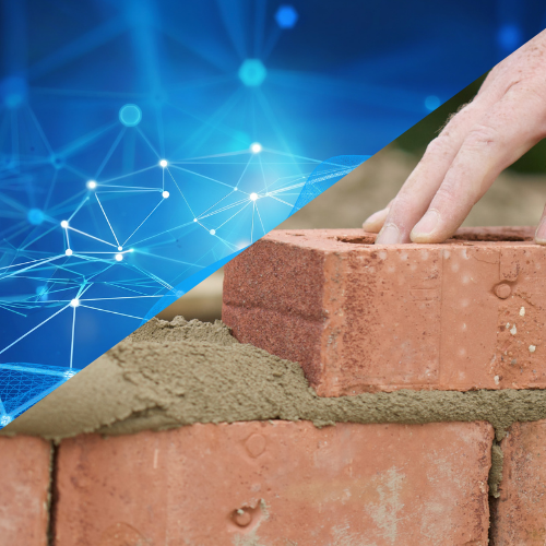 Réseau numérique et mur de briques en construction