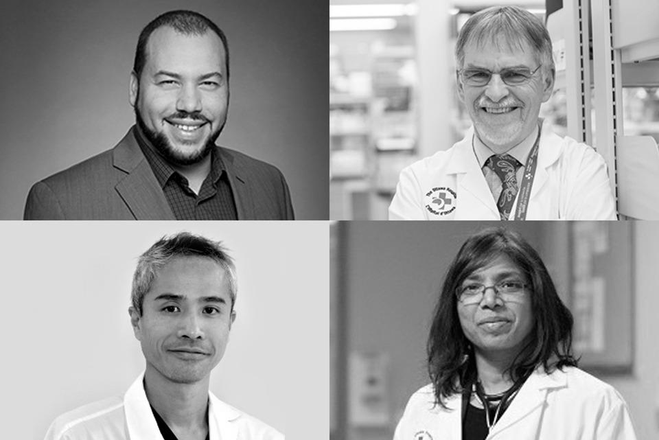 Le Drs Jean-Simon Diallo, Duncan Stewart, Derek So and Smita Pakhale, récipiendaires de fonds fonds du Fonds ontarien de rechercher pour l’intervention rapide contre la COVID-19. 