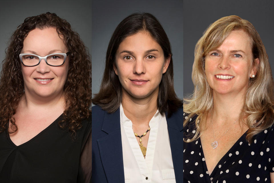 Collage de photos de la Dre Manon Denis-LeBlanc, la Dre Manisha Kulkarni et la Dre Clare Liddy.