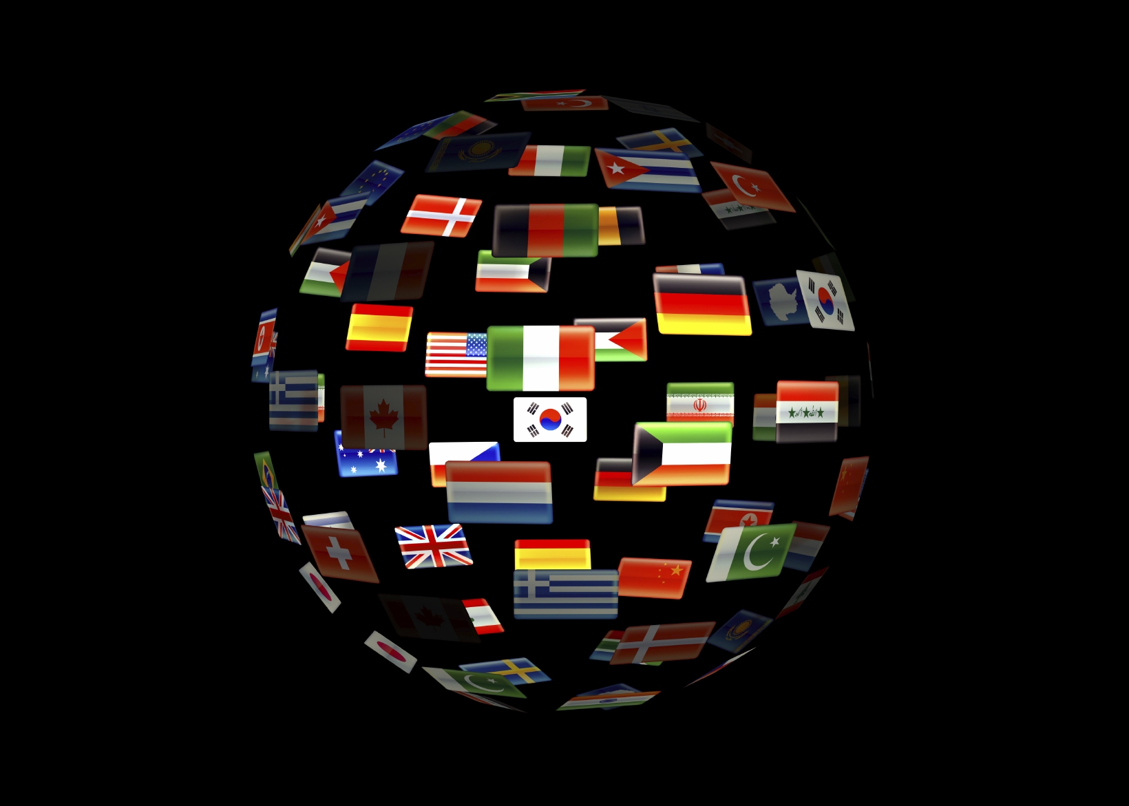 Drapeaux du monde placé pour représenter un globe.