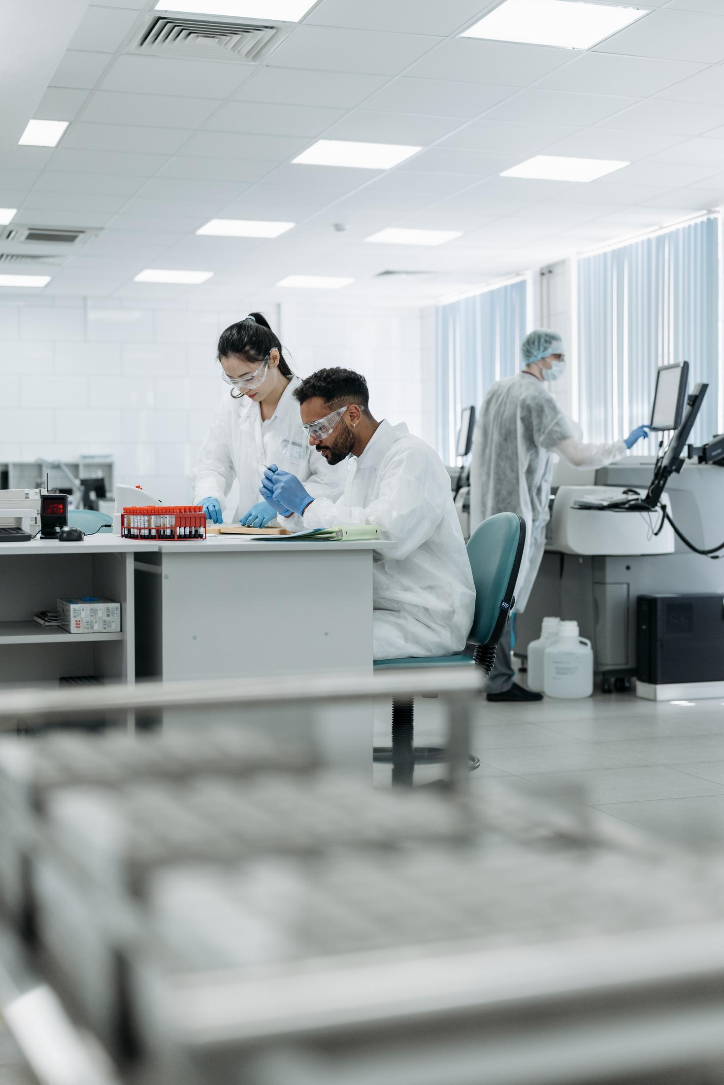 Deux chercheurs travaillant ensemble dans un laboratoire