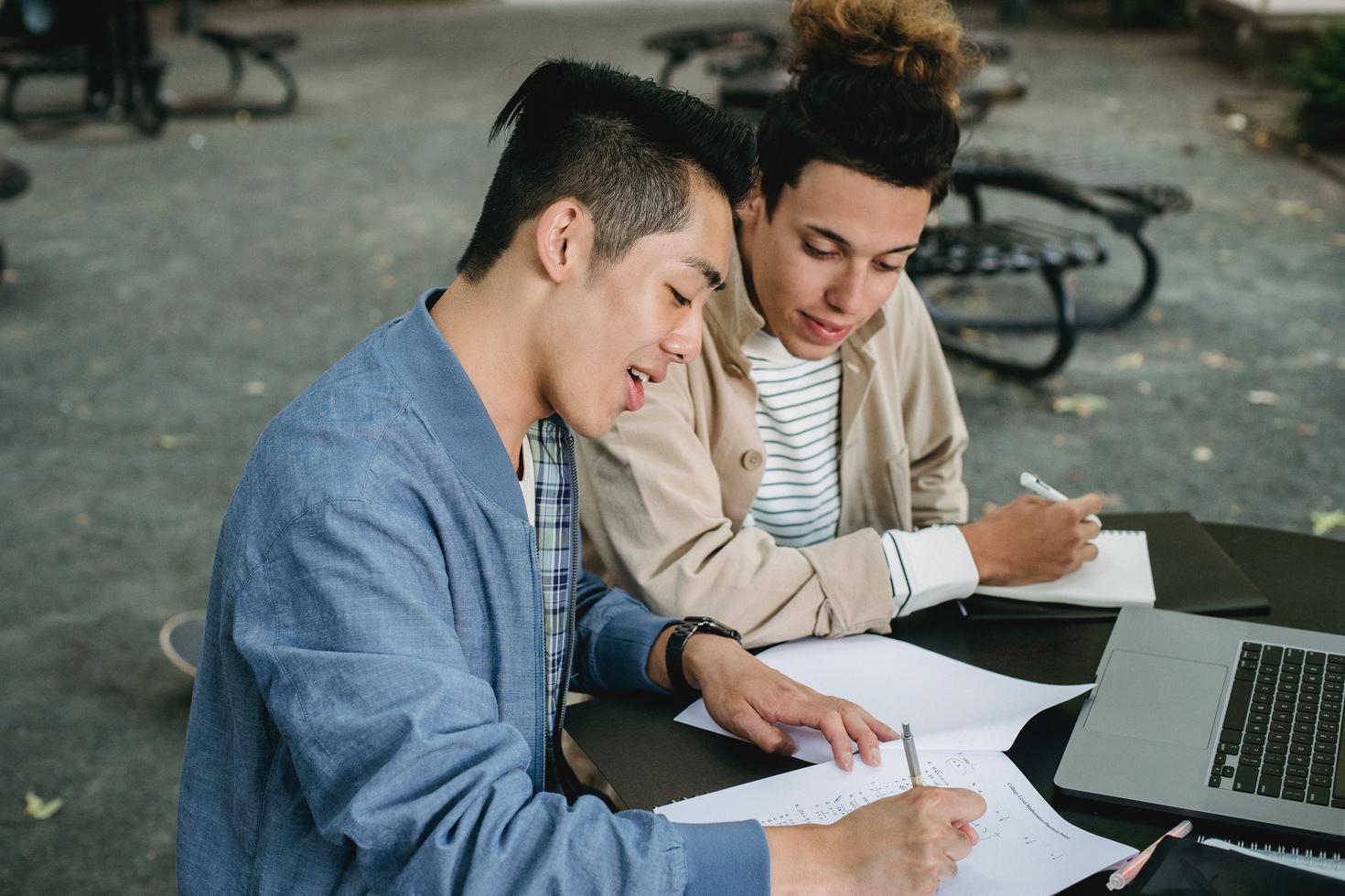 Deux étudiants masculins travaillant sur un devoir