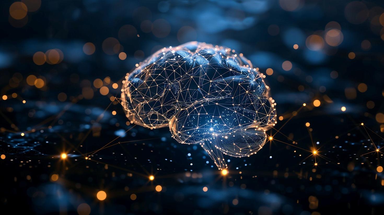 Image générée par ordinateur d'un cerveau humain révélant les connexions complexes du réseau neuronal