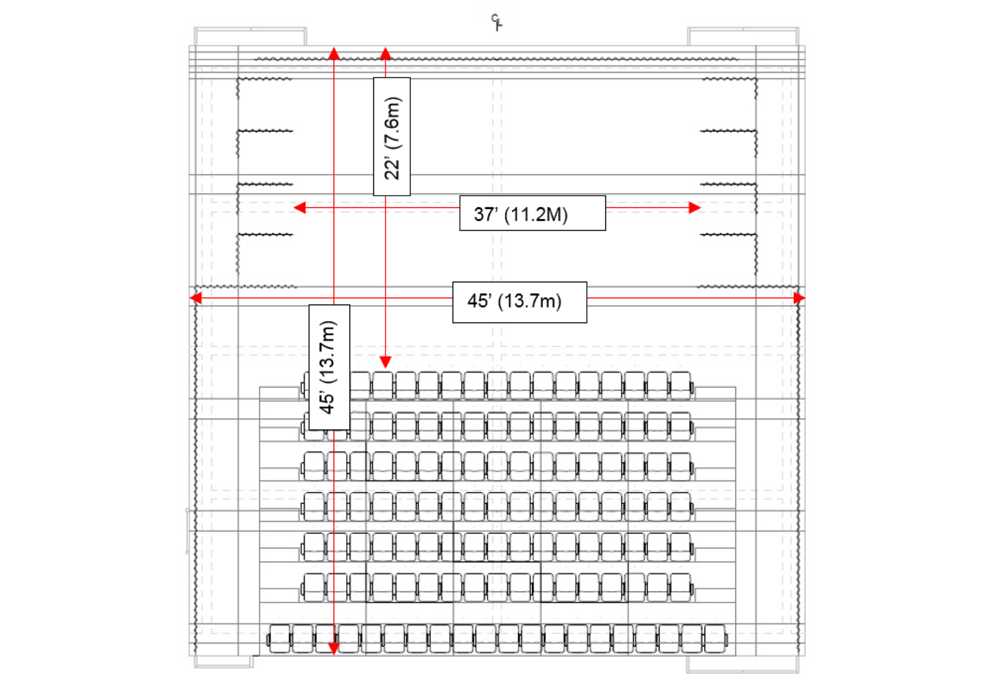 LabO dimension from 22-45 feet long, by 37-45 feet large