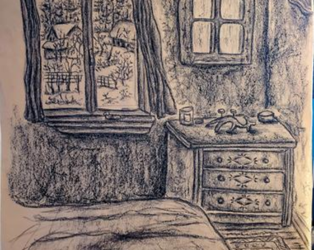 charcoal on newspaper print