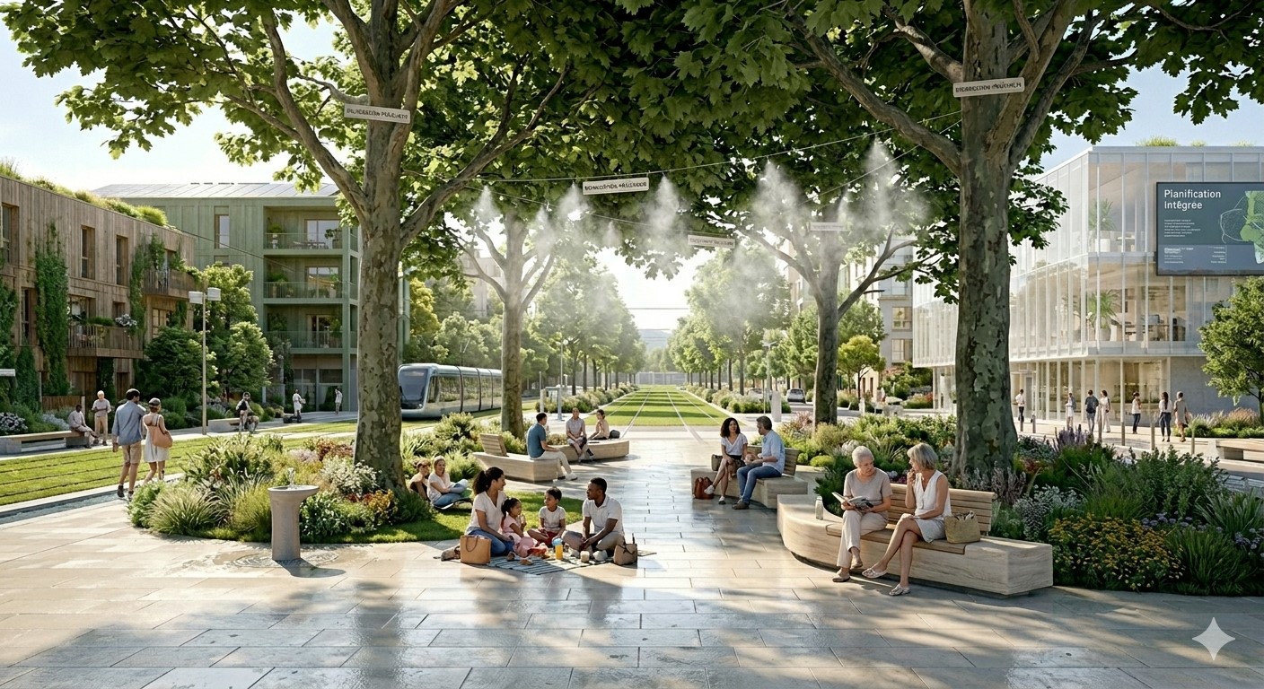  People chatting under trees