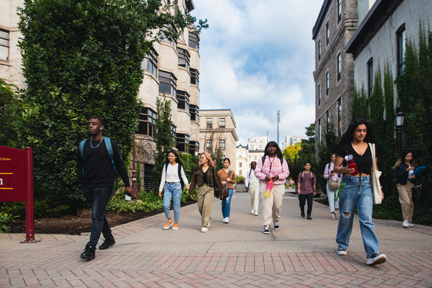Students walking by Hamelin Hall