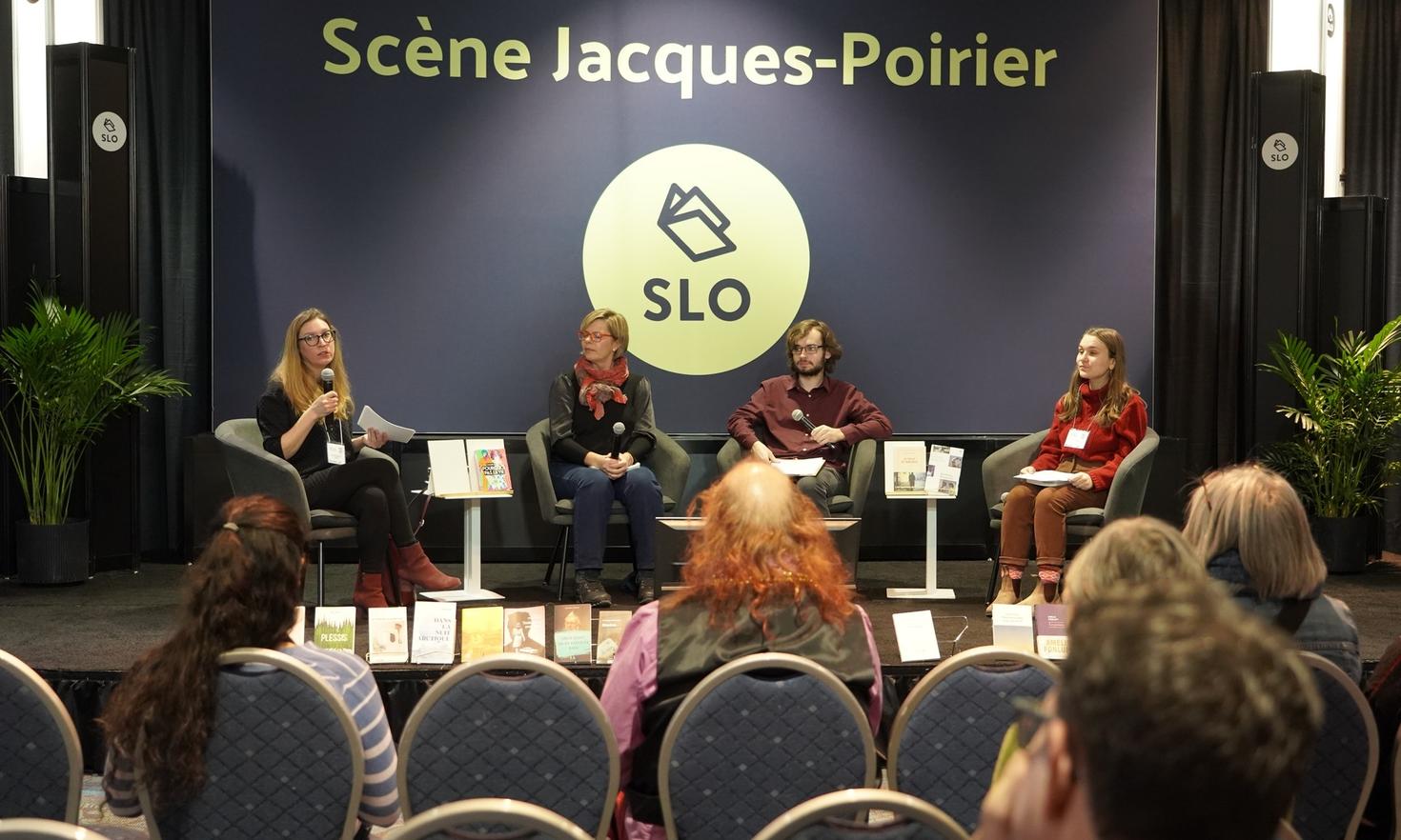 Unveiling of the Rendez-vous du premier roman 2023 finalists by Claudia Bouliane, Stéphanie Gaudet from the book club of Bouquinart Librairie & Galerie d'art, Antoine Geslin and Audrey Sigouin