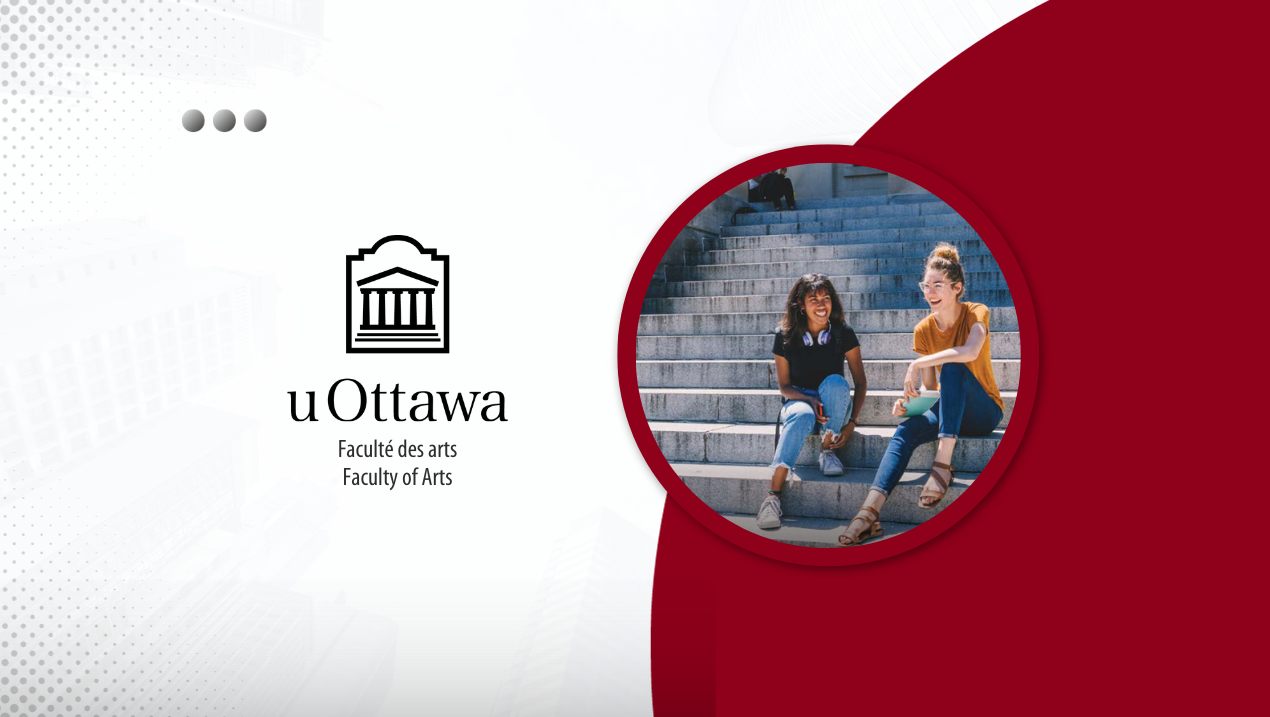 Two students sitting and chatting on steps. 