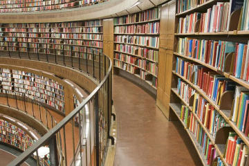Books on shelves in a library