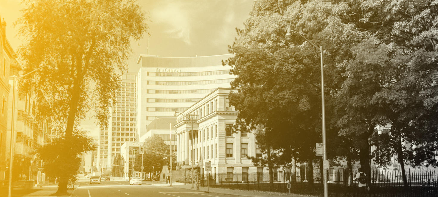 uOttawa buildings with a yellow overlay