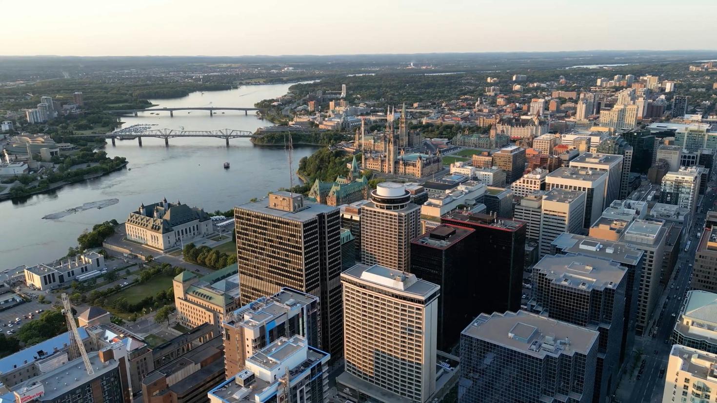 Drone view over the city of Ottawa