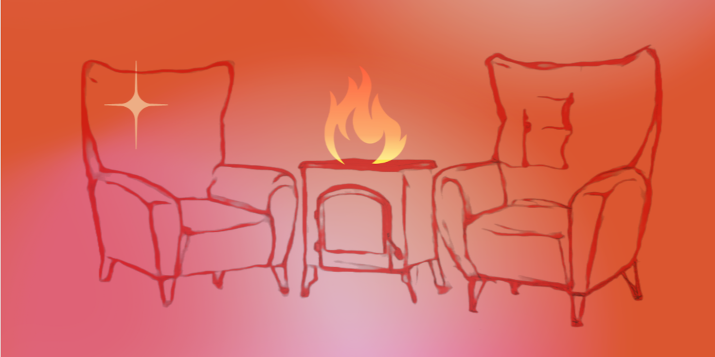 Image of two seats by a fire