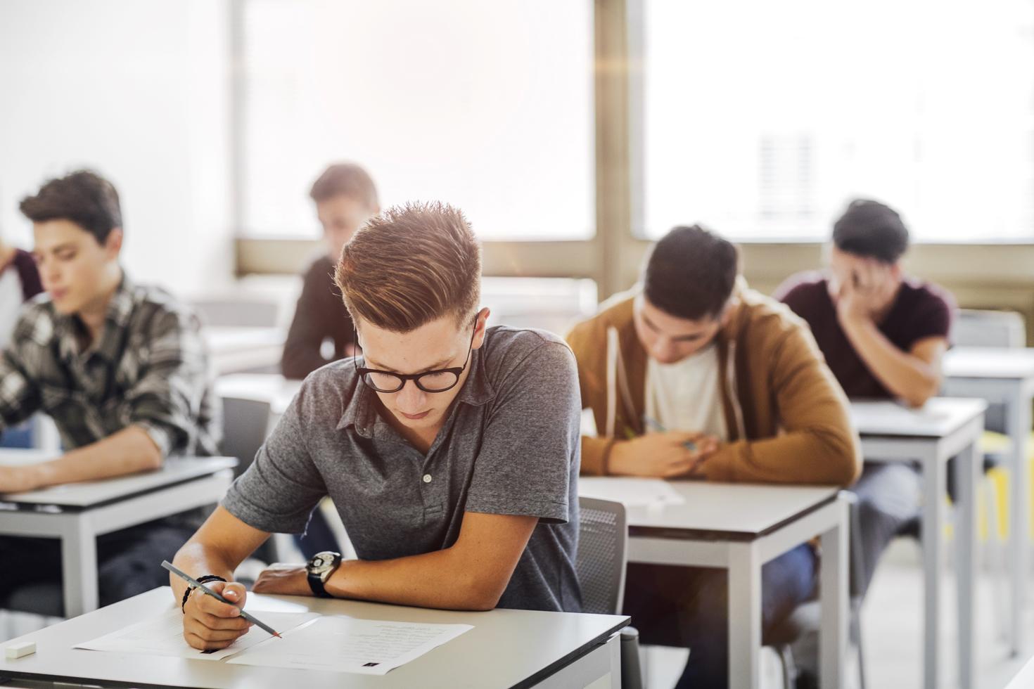 Students taking an exam