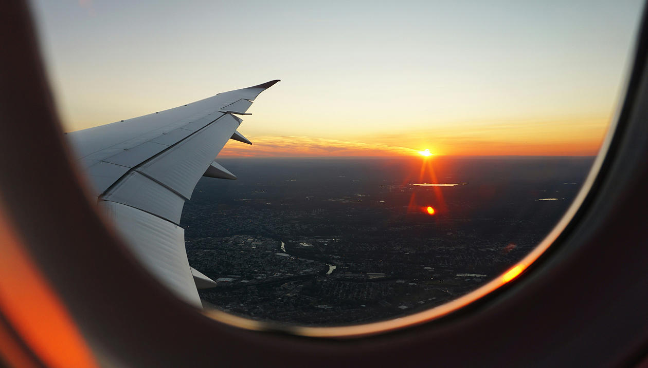 The view outside of an airplane window