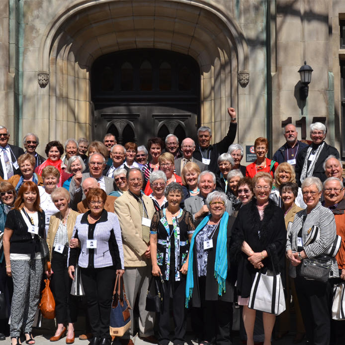 Group shot at 50 year class reunion.