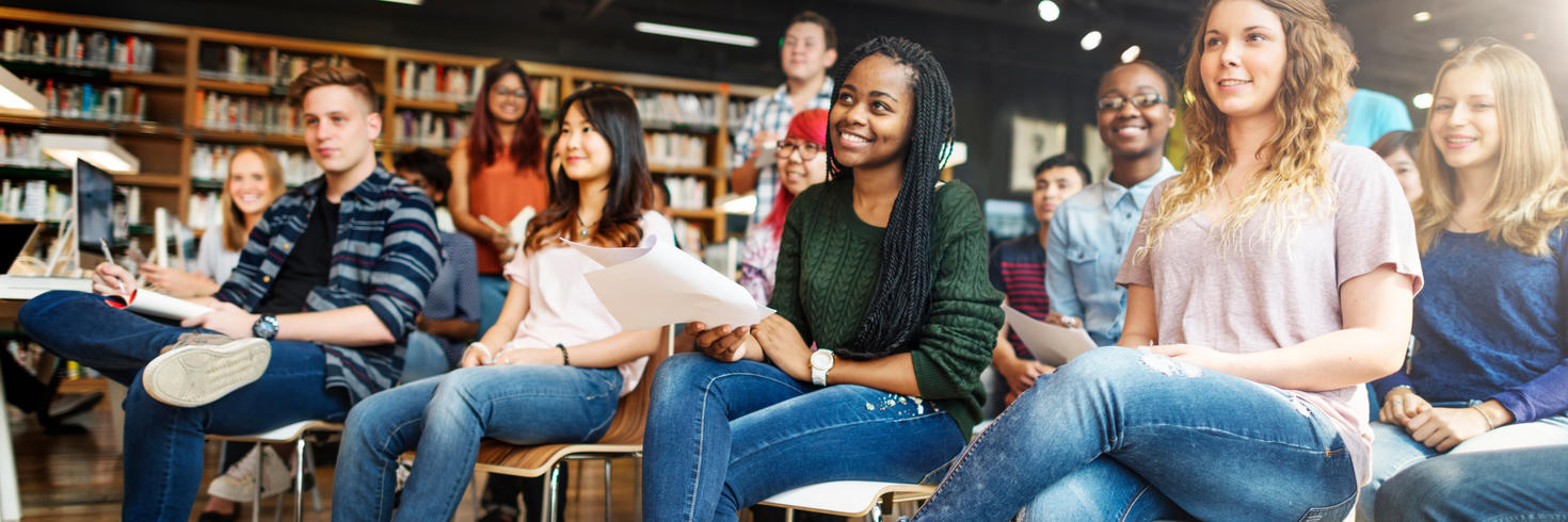 students attending an information session