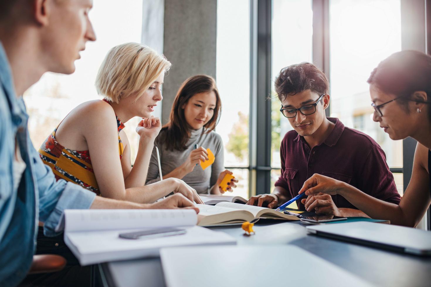 Diverse group of students studying
