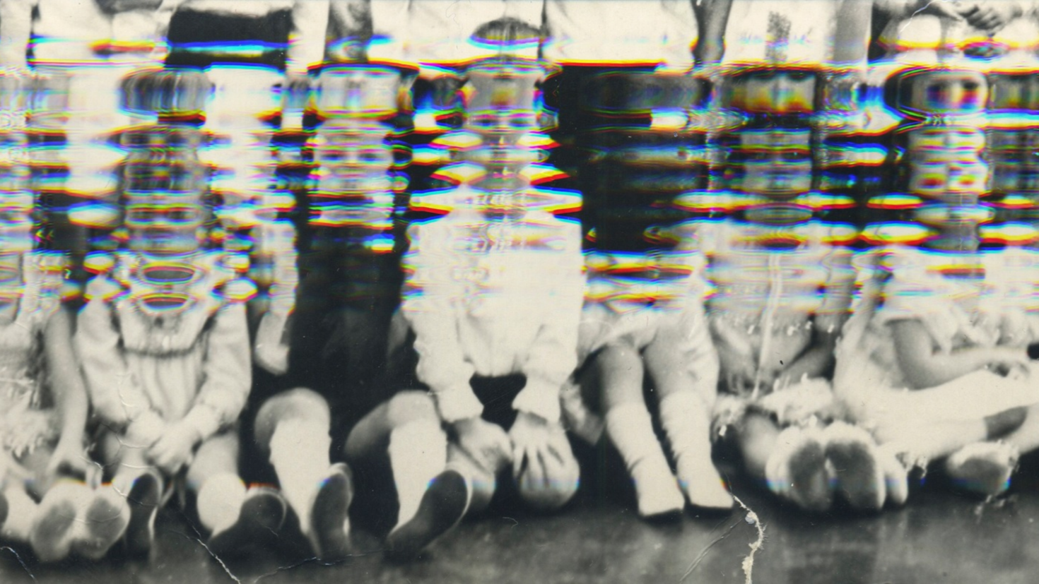 Vintage elementary school group glitch photo 